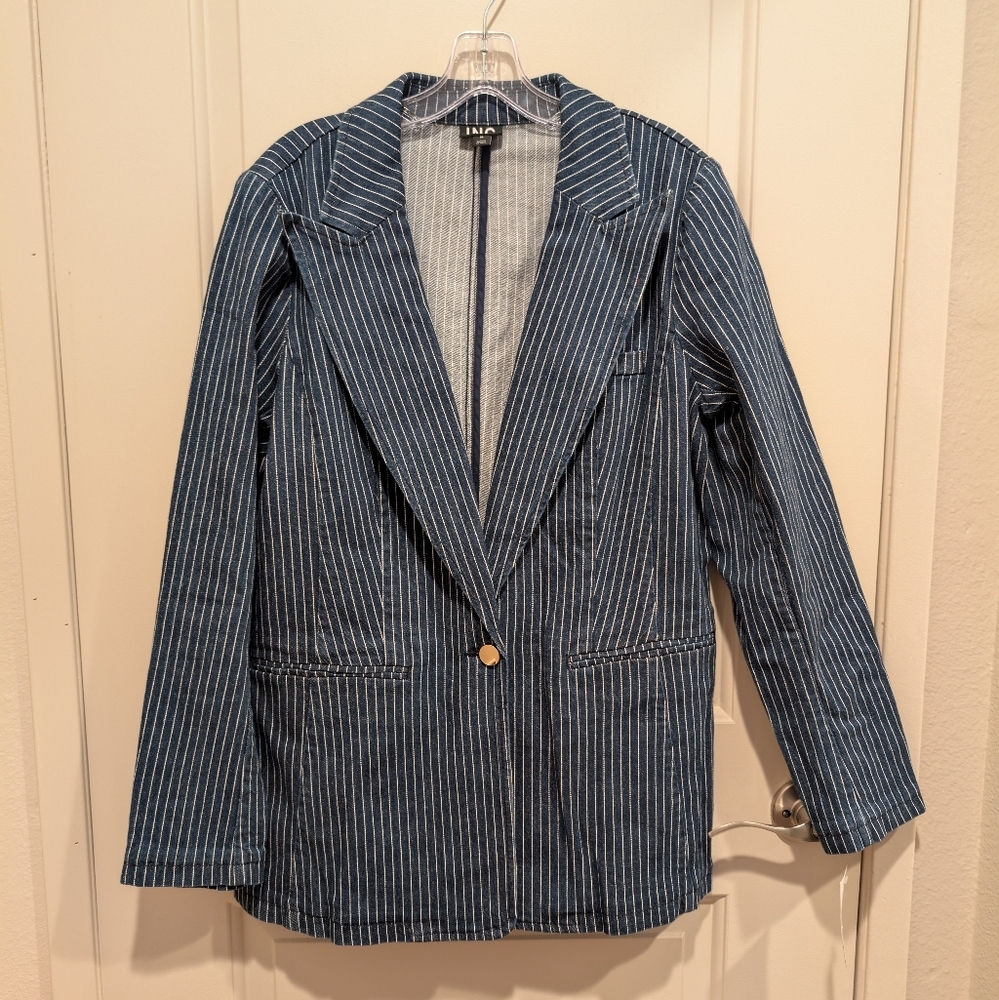 INC International Concepts Women's Blue Striped Jacket Size Medium